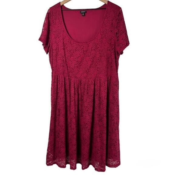 TORRID BERRY RED LACE SCOOP SKATER WOMEN DRESS PLUS SIZE 2 OR 2X - Picture 1 of 6